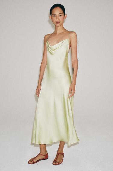 ZW COLLECTION SATIN-SLIPDRESS - havgrøn fra Zara
