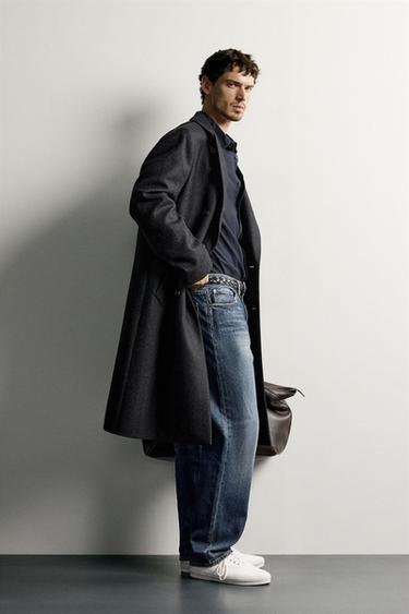 100% WOOL HERRINGBONE DOUBLE-BREASTED COAT — Gray 2
