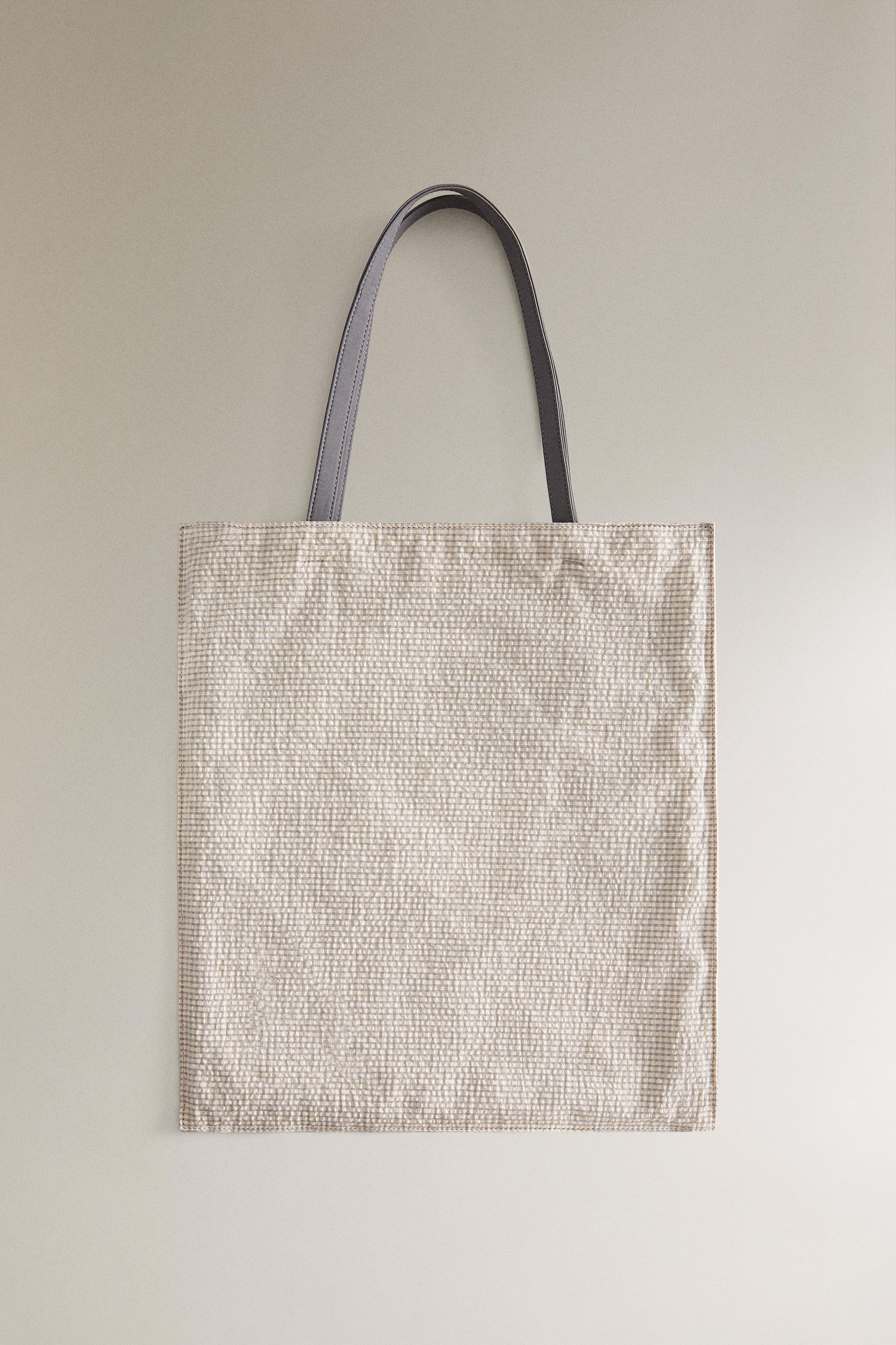 REVERSIBLE GINGHAM CHECK FABRIC SHOPPER BAG
