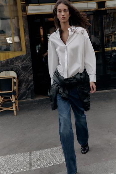 POPLIN SHIRT WITH CONTRAST PIPING - Black / White by Zara