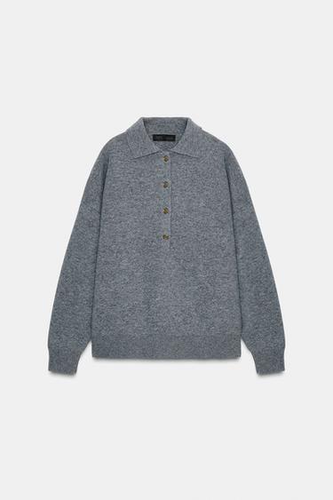 POLO 95% LANA PUNTO LISO - Gris de Zara