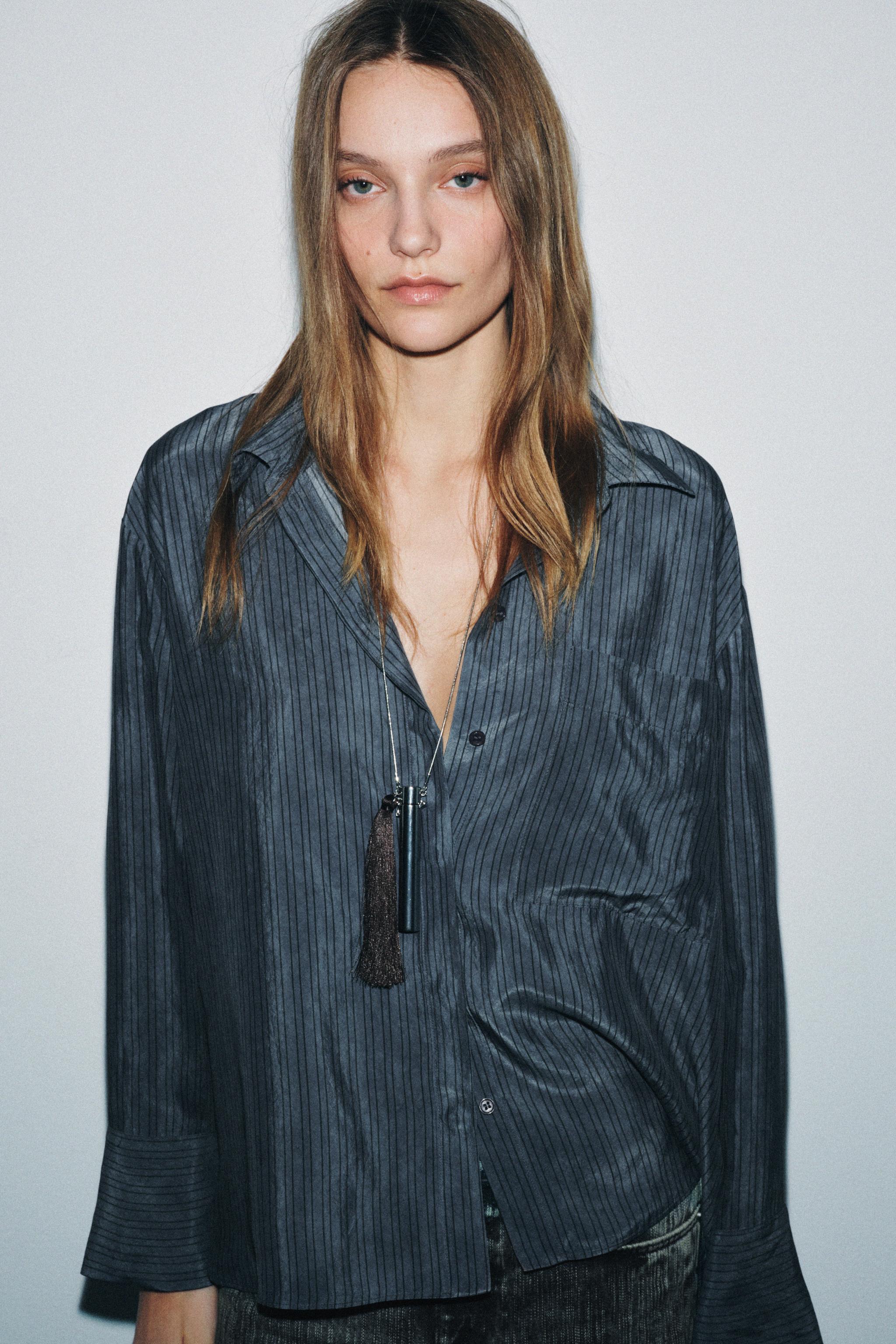 OVERSIZE AKICI ÇİZGİLİ GÖMLEK ZW COLLECTION