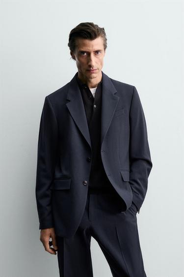 Zara 100% WOOL SUIT BLAZER - Navy blue