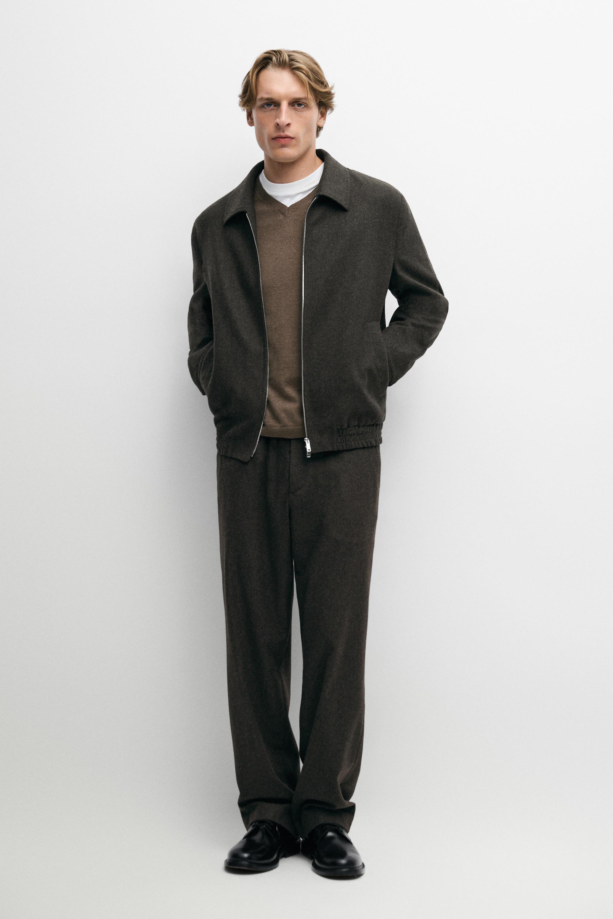 Wool-blend flannel bomber, total look