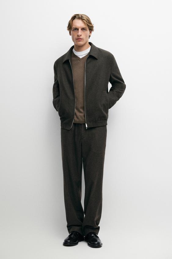 Zara Wool-blend flannel bomber, total look - Brown - Image 0