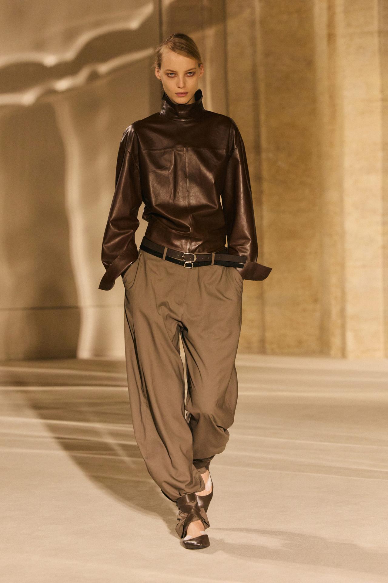 High neck leather blouse - LIMITED EDITION — Caramel
