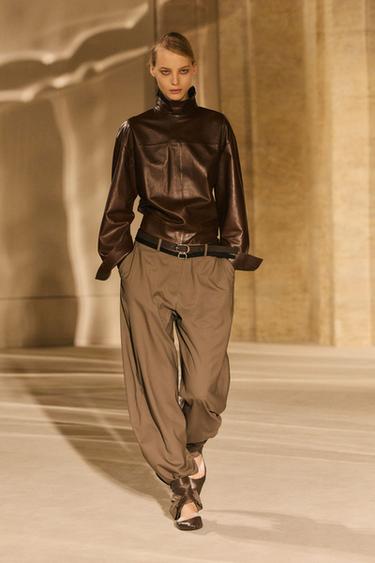 High neck leather blouse - LIMITED EDITION — Caramel 1
