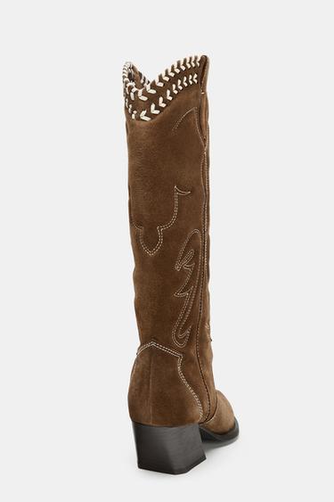 BOTTES EN CUIR BRODÉES - Marron de Zara - Image 6