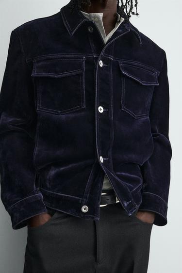 FLOCKED VELVET JACKET - Blue by Zara - Image 4