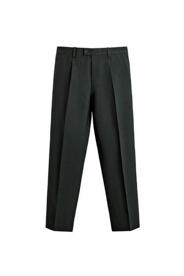Zara WOOL SUIT PANTS - Dark green