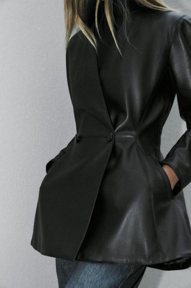 FITTED LEATHER-EFFECT BLAZER - Black by Zara - Image 3