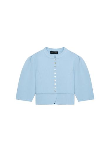 GILET EN MAILLE À MANCHES BOUFFANTES - Bleu pastel de Zara