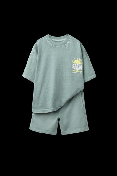 GARMENT DYE PRINT T-SHIRT AND BERMUDA SHORTS SET - Blue / Green by Zara - Image 0