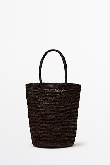 Zara Mini raffia bucket bag - Brown - Image 0