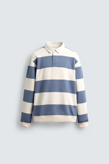 SWEAT POLO COL CONTRASTÉ - Écru / Bleu de Zara