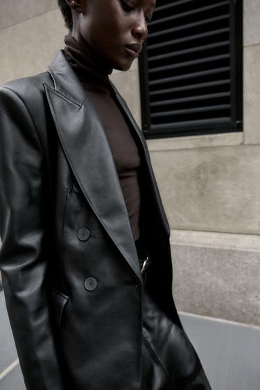 BLAZER CROISÉE MATIÈRE SYNTHÉTIQUE - Noir de Zara - Image 4