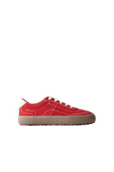 TENNIS EN CUIR À CONTRASTE - Rouge de Zara