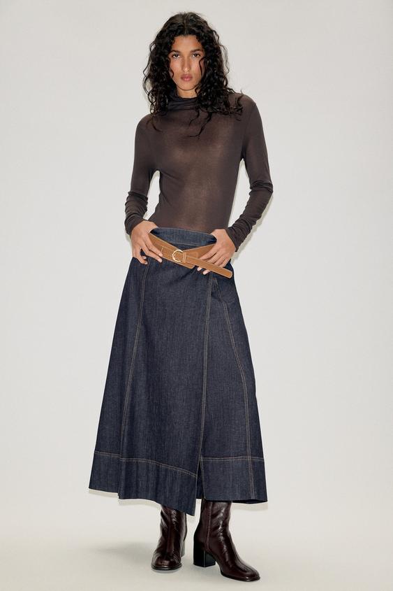 FALDA Z1975 MIDI DENIM CINTURÓN - Azul de Zara - Imagen 0
