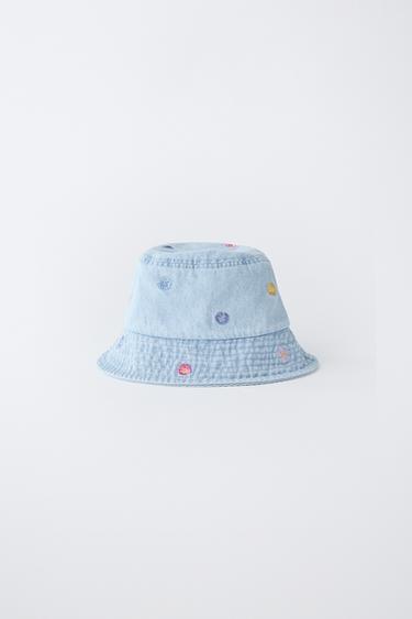 EMBROIDERED FLORAL DENIM BUCKET HAT - Blue by Zara