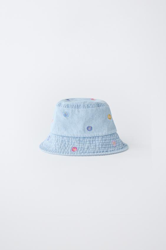 GORRO BUCKET DENIM FLORES BORDADAS - Azul de Zara - Imagen 0