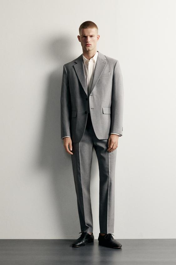 CALÇA REGULAR FIT DE ALFAIATARIA EM LÃ - Cinzento da Zara - Imagem 0