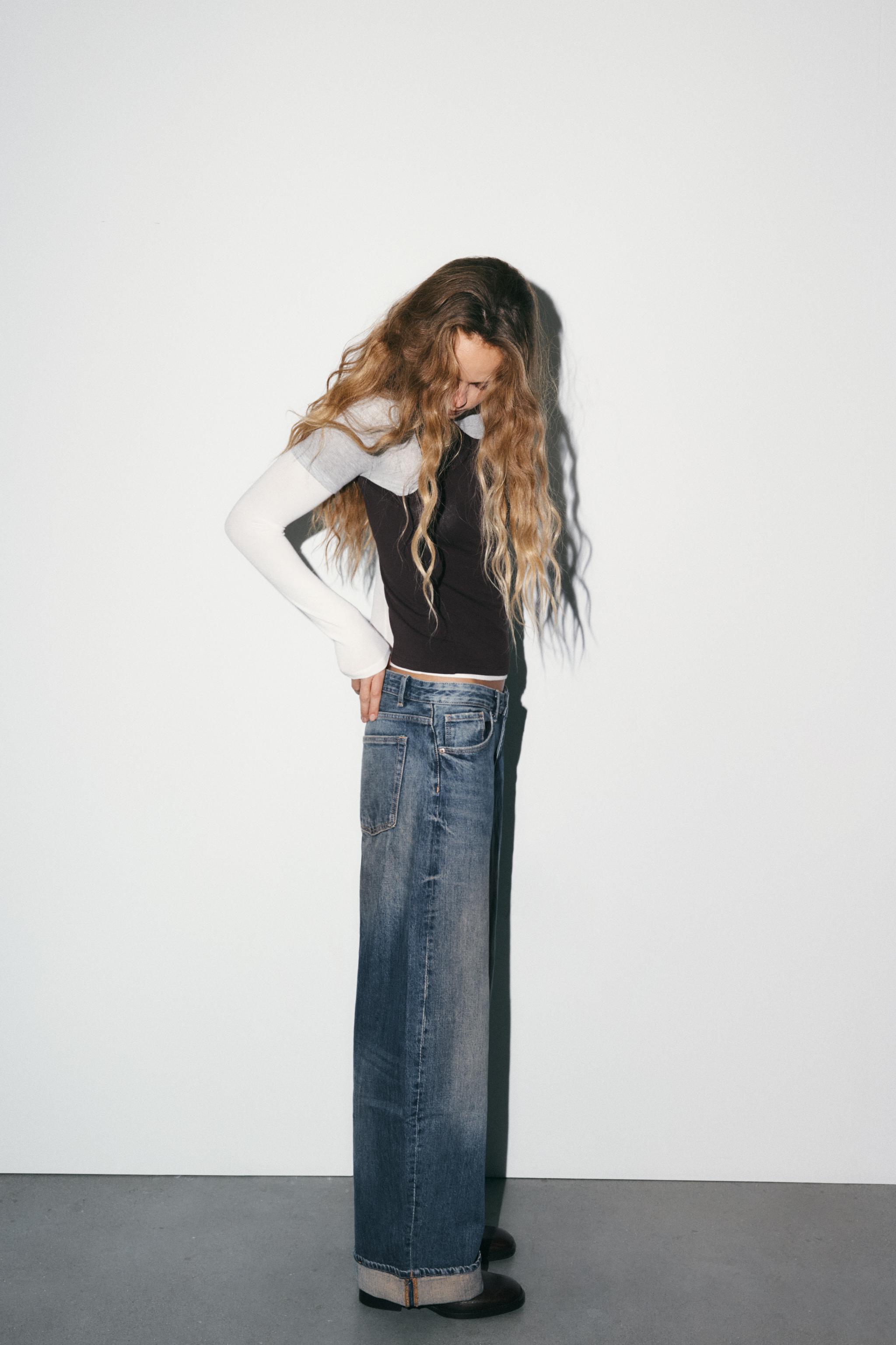 TRF バギーフォルデッド ミッドライズデニムパンツ - ブルー | ZARA 
