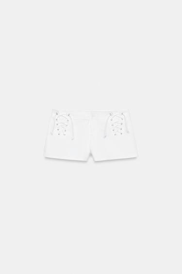 SHORT MINI À LACETS CROISÉS - Blanc de Zara - Image 2