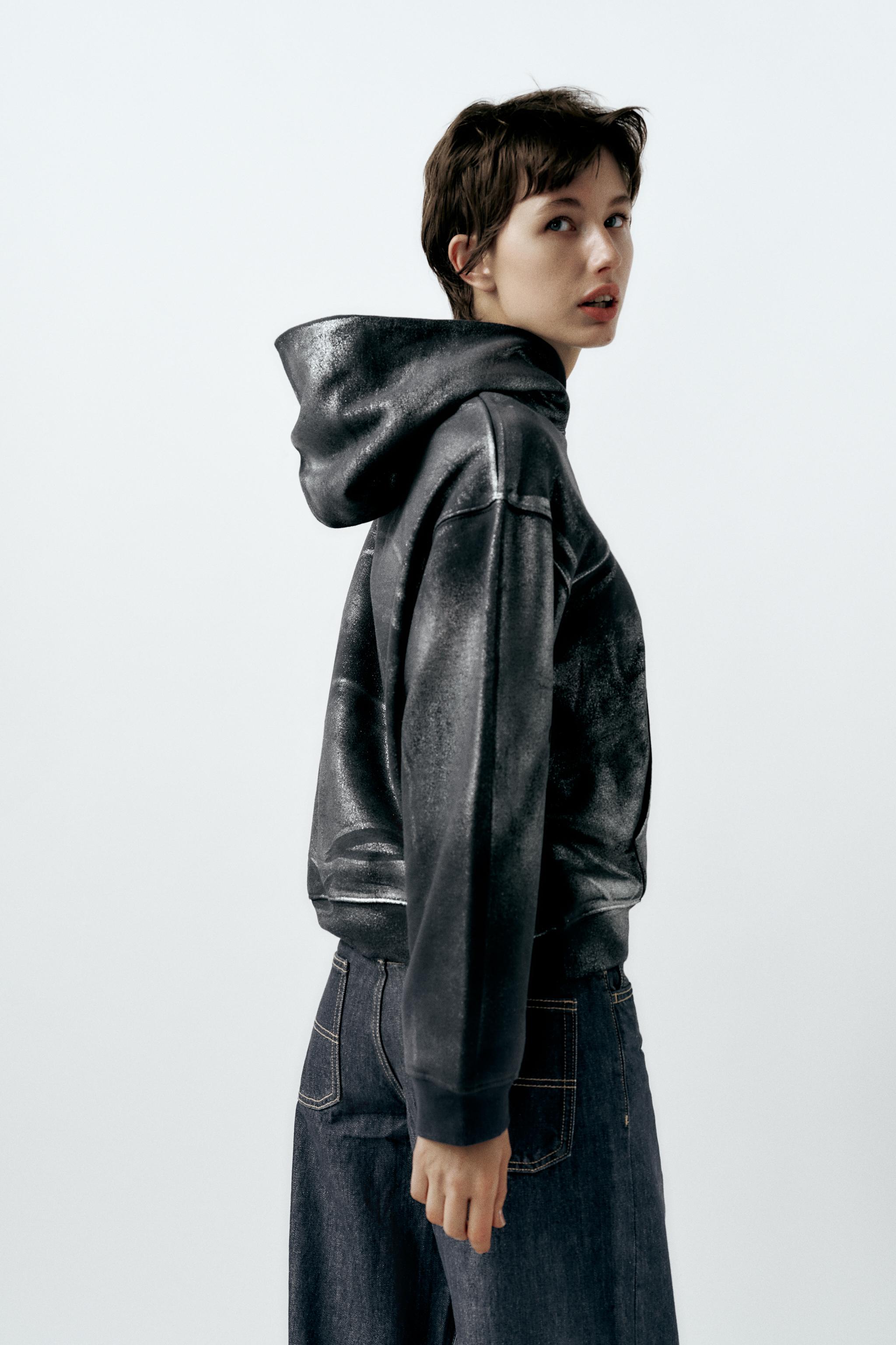 Zara leather 2025 jacket hoodie