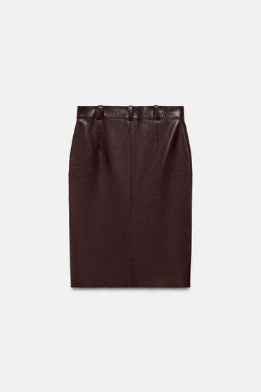 ZW COLLECTION LIMITED EDITION LEATHER MIDI SKIRT - Brown by Zara - Image 4