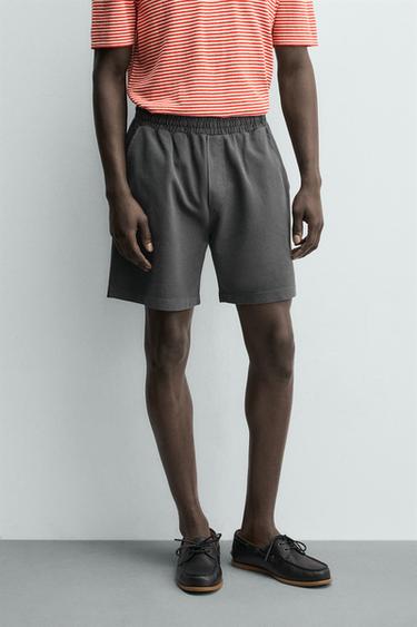 WASHED REGULAR FIT PIQUÉ BERMUDA SHORTS - Anthracite grey by Zara