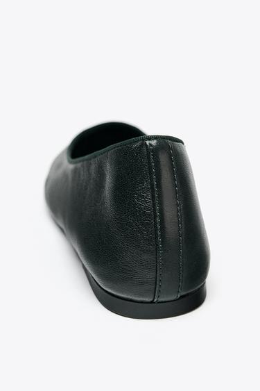 LEATHER BALLET FLATS - Dark Green by Zara - Image 4