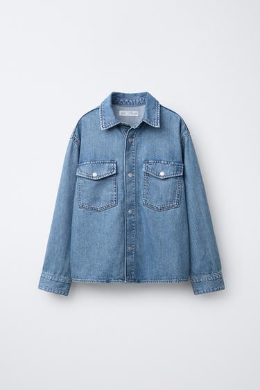 Zara DONUK MAVİ - CEPLİ DENIM GÖMLEK