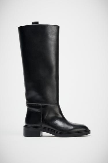 Zara LEATHER EQUESTRIAN BOOT - Black