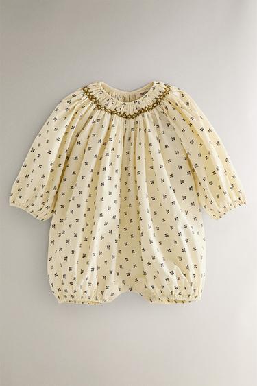 Zara GATHERED FLORAL BABY ROMPER - Cream - Image 0