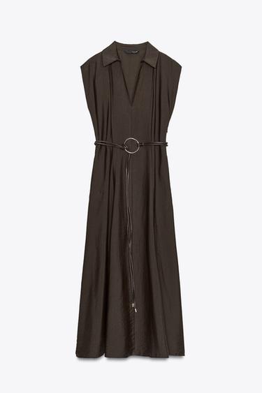 BELTED MIDI DRESS - Brown by Zara - Image 4