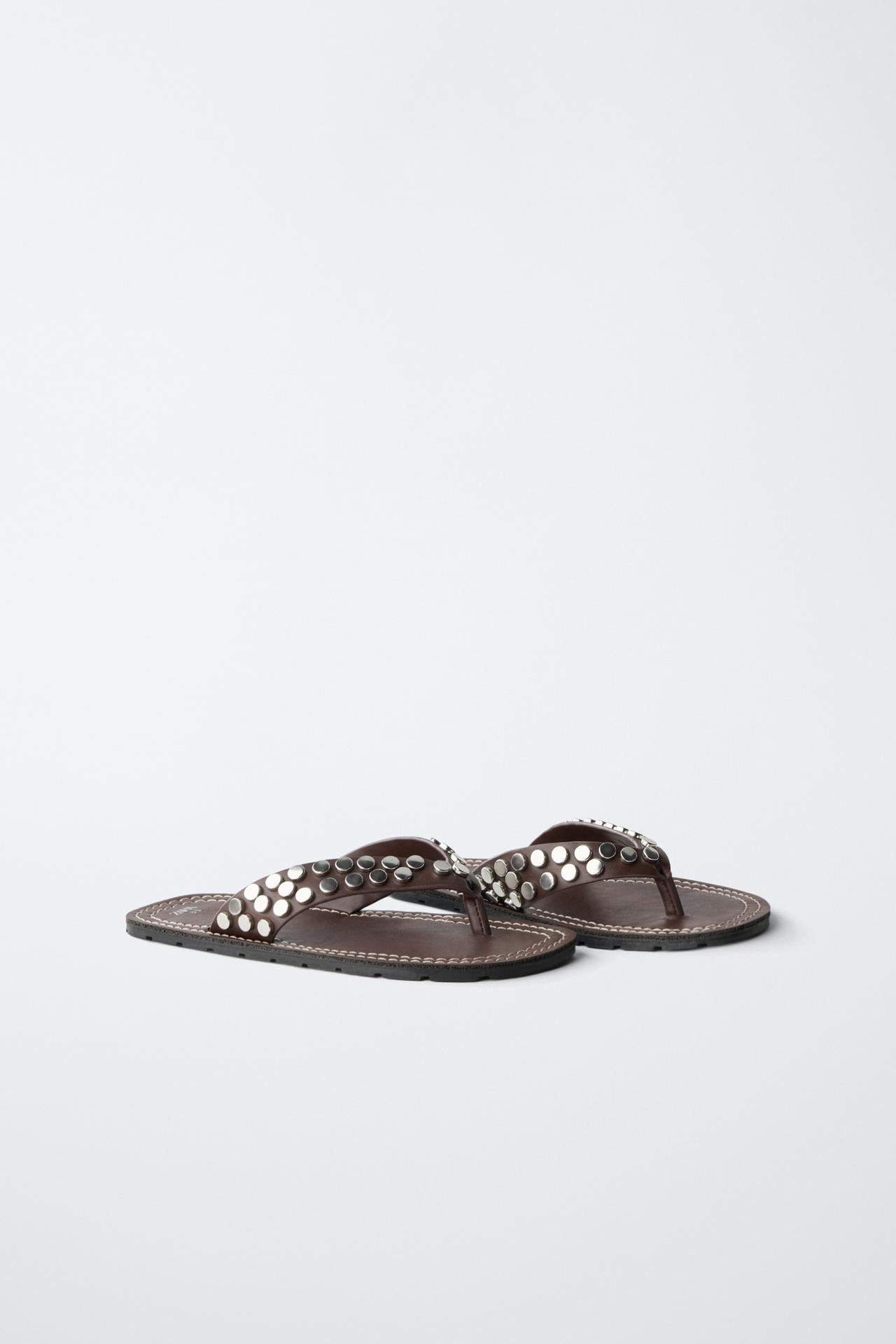 STUDDED SANDALS — Brown