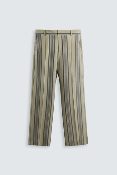 Zara LIMITED EDITION 100% CUPRO STRIPED PANTS - Khaki