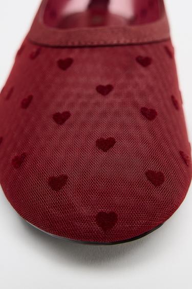 HEART PRINT MESH BALLERINA SHOES - Red by Zara - Image 4