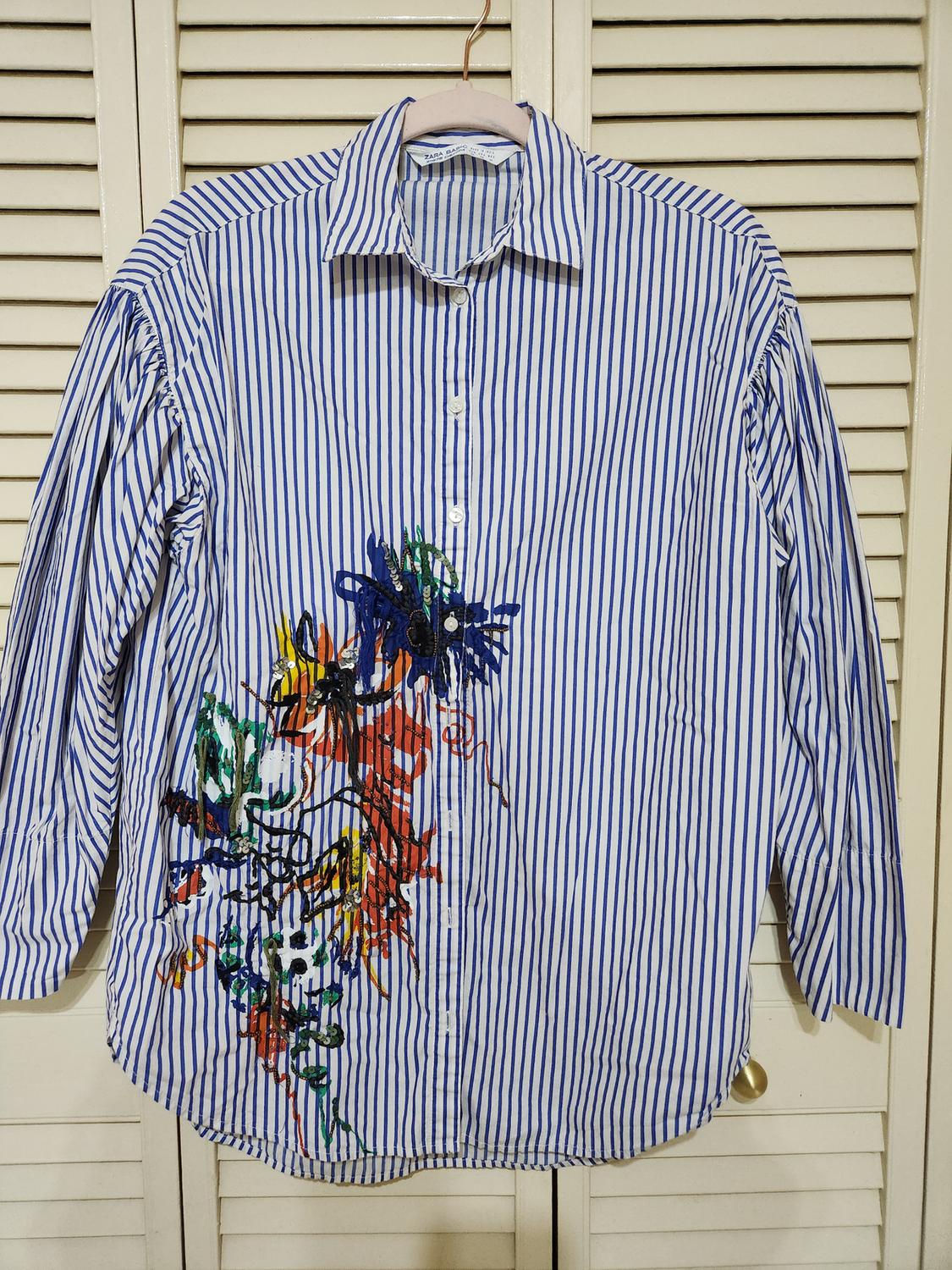 OVERSIZE STRIPED WOMEN SHIRT BEADED DETAIL - Image 2