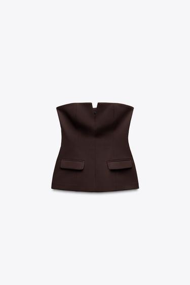 STRAPLESS TOP - Brown by Zara - Image 4