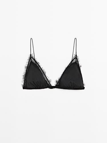 Bralette encaje triángulo seda - Negro de Zara