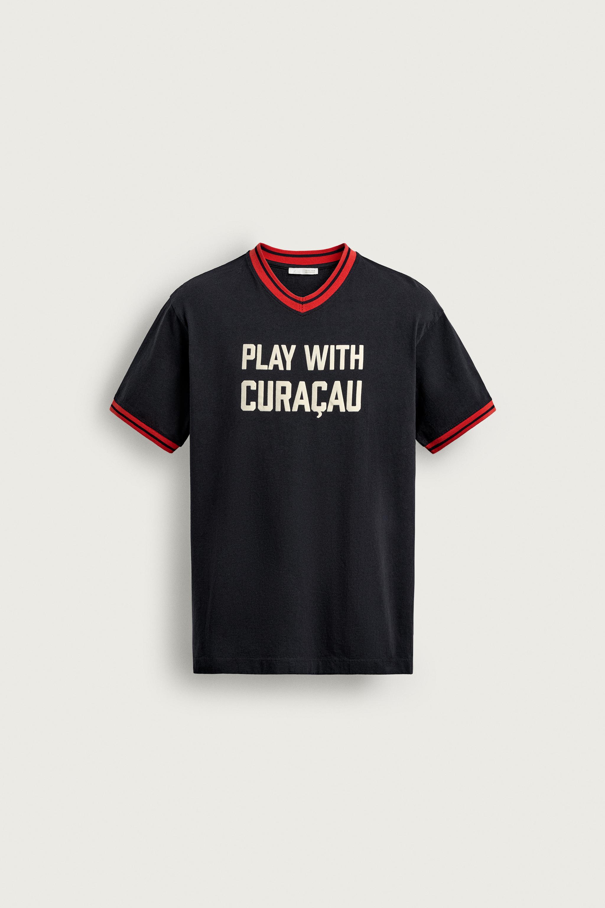 CONTRASTING TEXT PRINT T-SHIRT — Navy blue