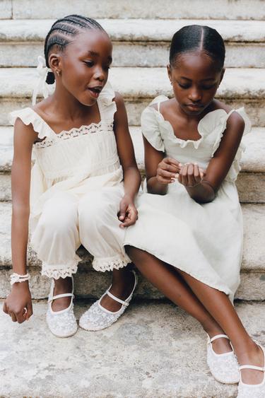 Zara LACE PANTS - Ecru