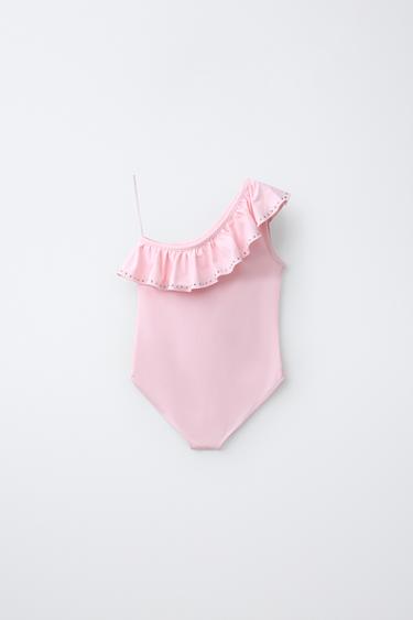 ASYMMETRIC RUFFLE BODYSUIT - Pale pink by Zara - Image 1