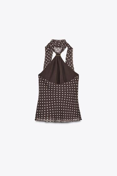 HALTER TOP WITH HARDWARE AND POLKA DOTS - Ecru / Brown by Zara - Image 7