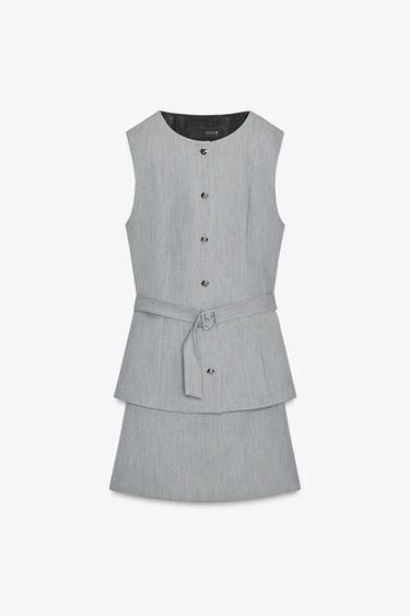 Zara TWO-PIECE EFFECT SHORT CREPE DRESS - Gray