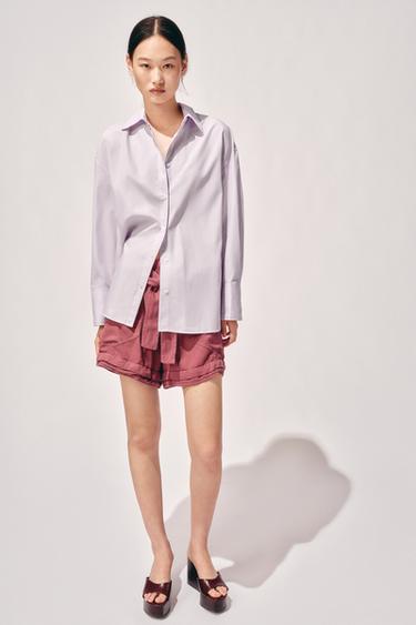 Zara ZW COLLECTION 飄逸腰帶短褲 - 粉紅色