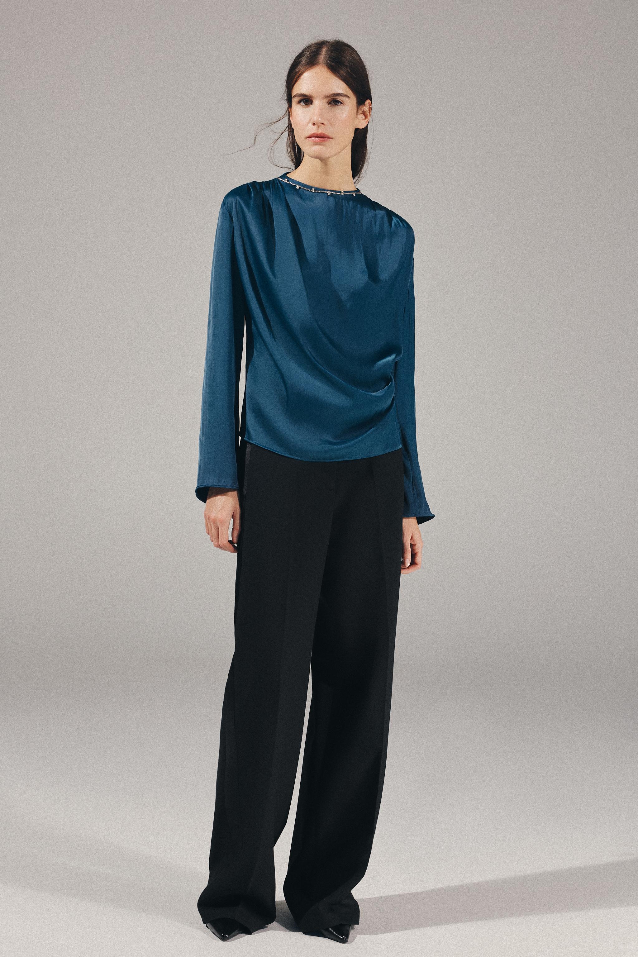 Satin Blouse With Jewel Collar by Zara