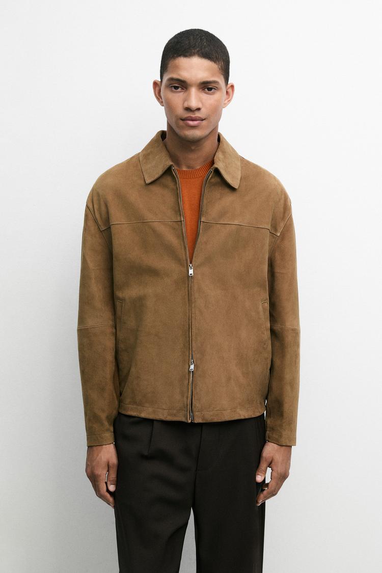 Suede leather jacket — Light beige