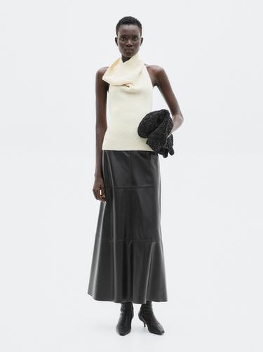 Zara Long flared nappa leather skirt - LIMITED - Black - Image 0